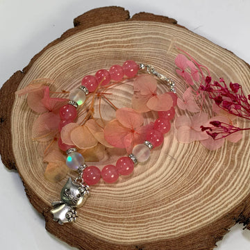 Jelly and aura beads bracelet with charm - Fatatun