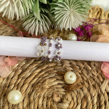 Flower Seed bead rings set of 3