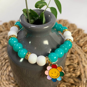 Jelly and mate beads bracelet with sunflower charm - Fatatun