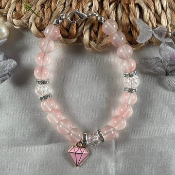 Premium crack and peach jelly bead bracelet with pink diamond charm - Fatatun