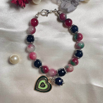 Real agates green and red stone bracelet with heart charm - Fatatun