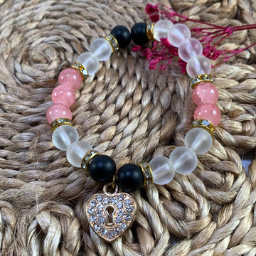 Jelly and mate beads bracelet with heart charm - Fatatun