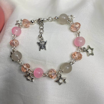 Pink and peach blend with star charms bracelet fairy design - Fatatun