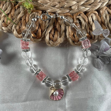 Premium pink crack and jelly beads bracelet with shell charm - Fatatun
