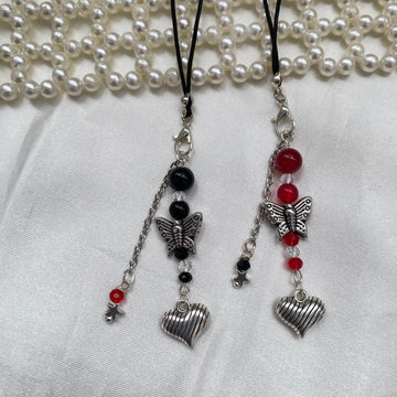 Phone Charms | red and black combo with Butterfly and heart - Fatatun