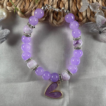 Premium marble and purple jelly beads with heart charm - Fatatun