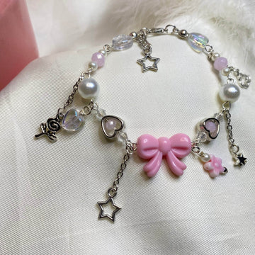 Light Pink Bow with Beads and charms bracelet | fairy Design - Fatatun