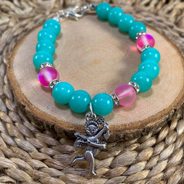 Jelly and aura beads bracelet with charm - Fatatun