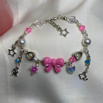 Pink Bow with Beads and charms bracelet | fairy Design - Fatatun