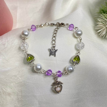 Purple with green blend with pearls | beads charms bracelet | fairy design - Fatatun