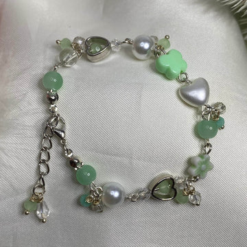 Light green & pearl blend Celestial Elegance beads charms bracelet - Fatatun