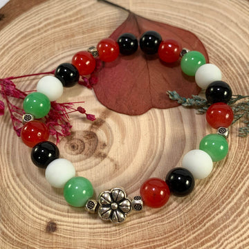 Jelly mix colour beads bracelet with flower charm - Fatatun