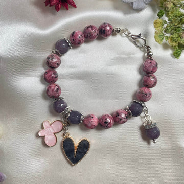 Real agates stone bracelet with heart and butterfly charms - Fatatun