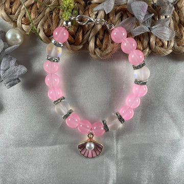 Premium pink aura and jelly bead bracelet with shell charm - Fatatun