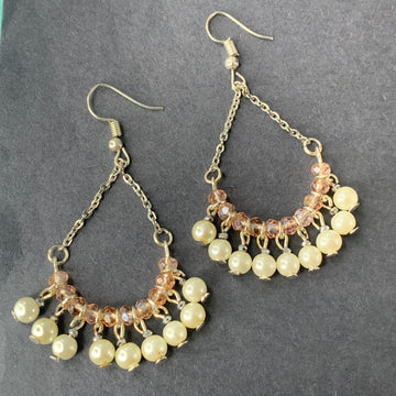 Pearl and crystal beads hook earrings