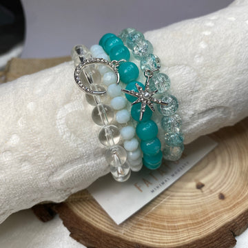 Stack bracelets| Beaded Stack bracelets with Moon and Star Charms