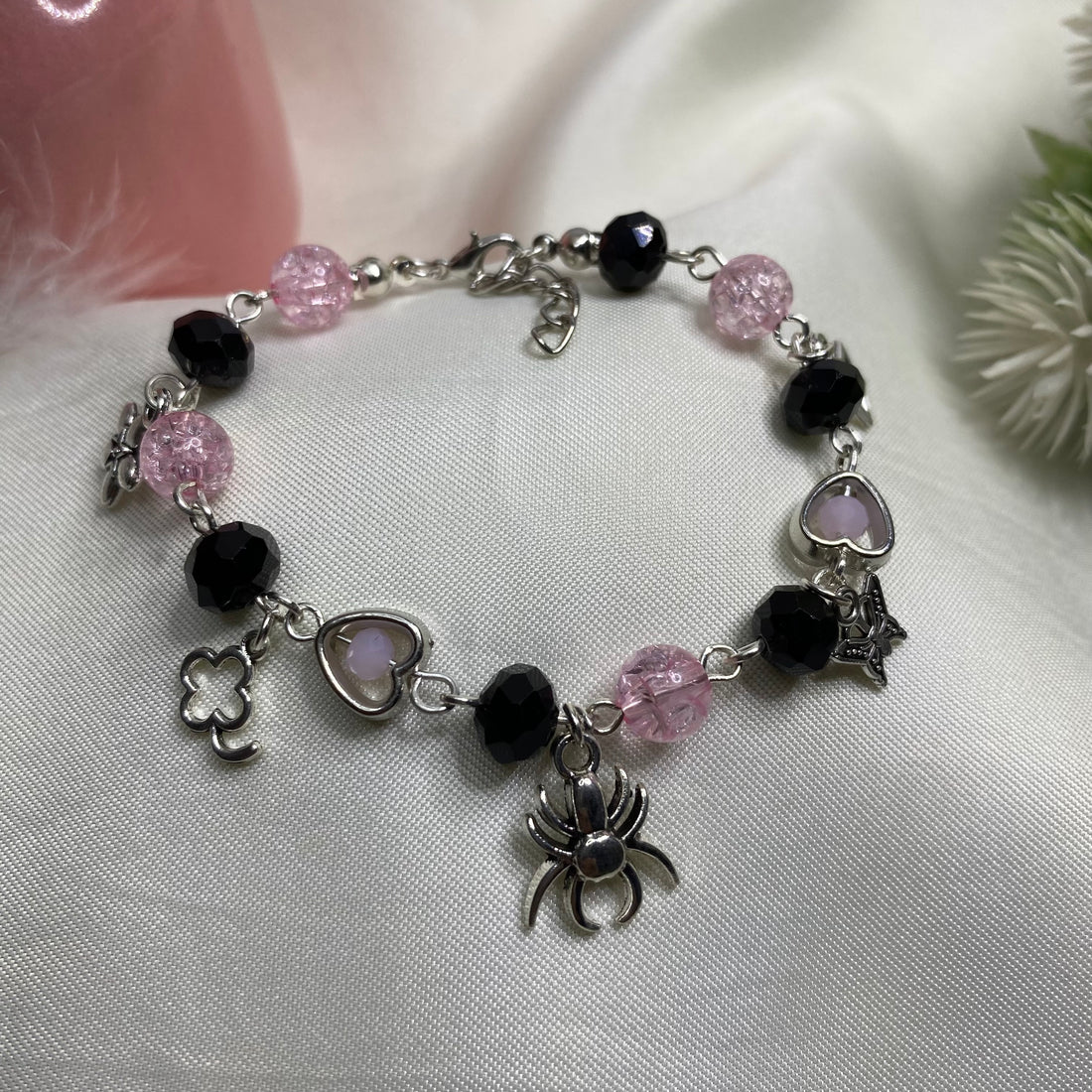 Black & pink blend | beads charms bracelet | fairy design