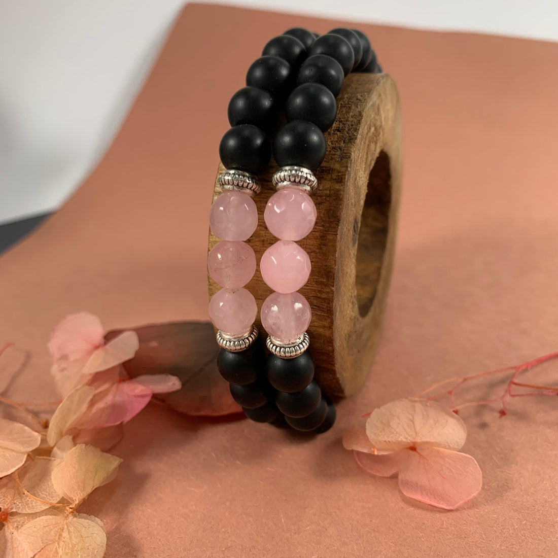 combo bracelet with real lava and real Rose pink agates beads