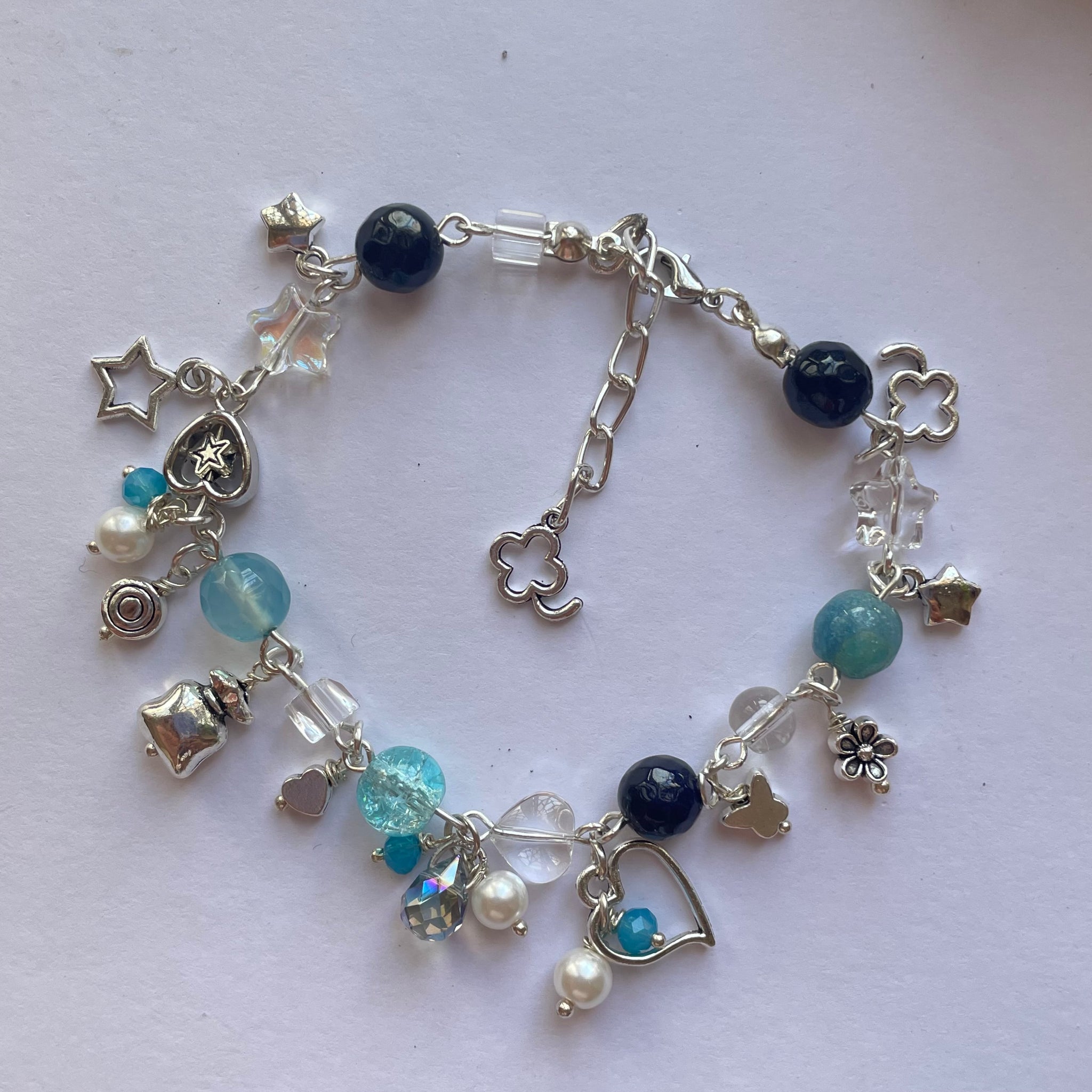 Charms Bracelet| Blue Fairy Design real stone, pearl crystals