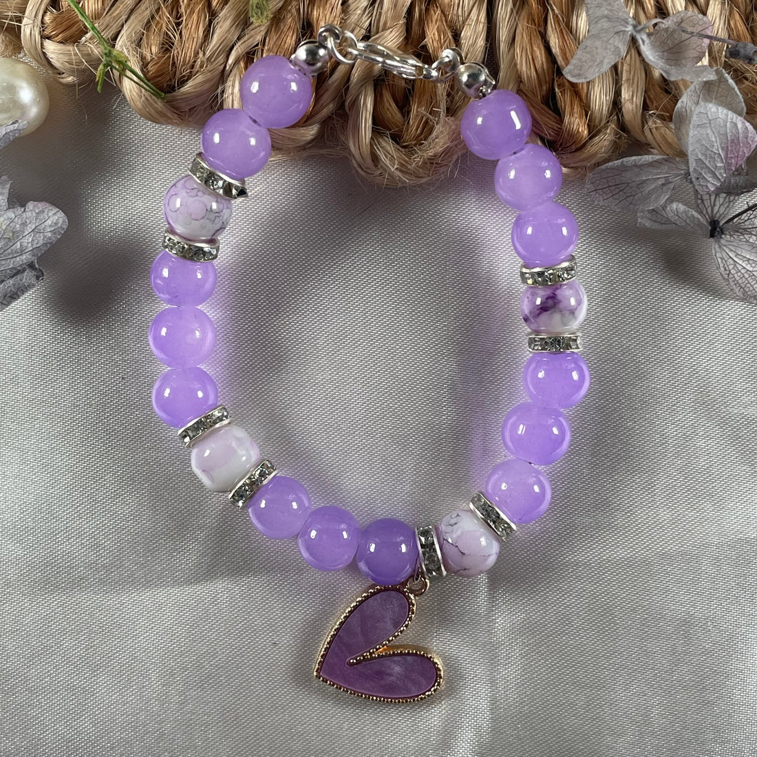 Premium marble and purple jelly beads with heart charm