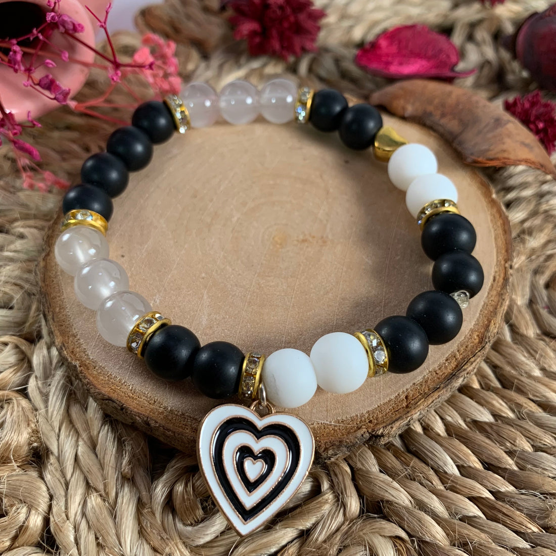 Jelly and mate beads bracelets with heart charm