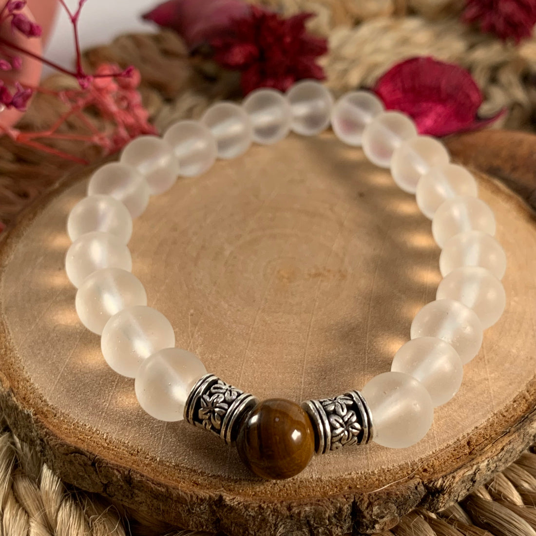 Aura beads bracelet with tiger eye bead