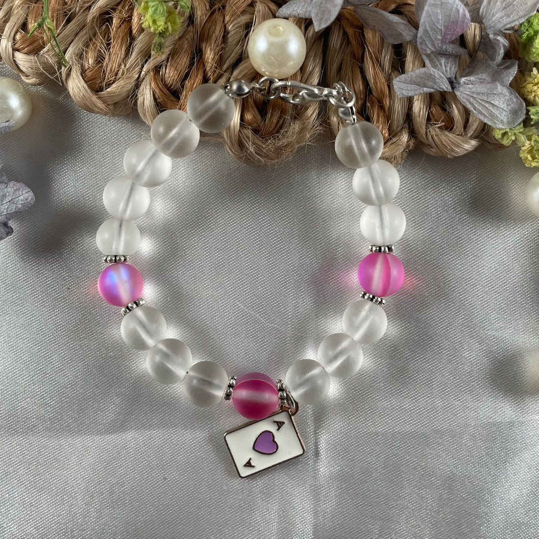 Premium aura and Jelly beads bracelet with charm