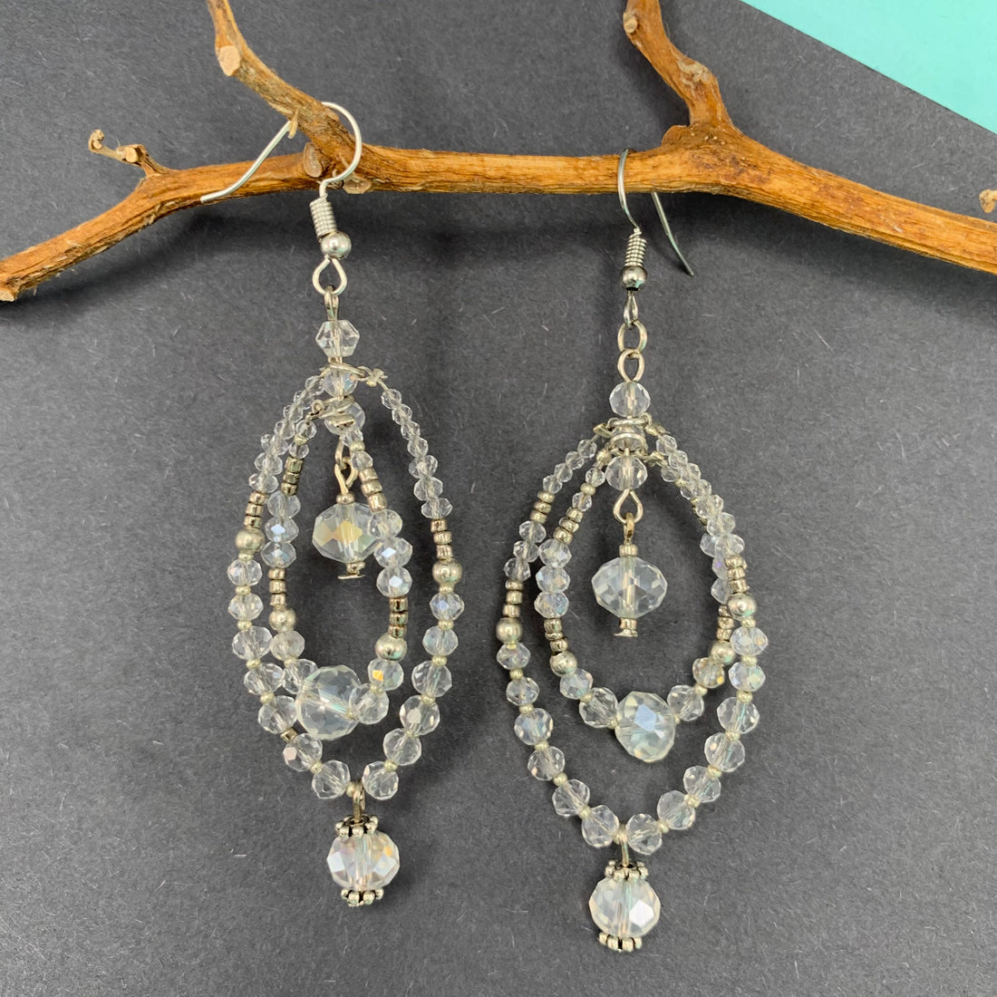 Crystal rondella beads hanging earrings