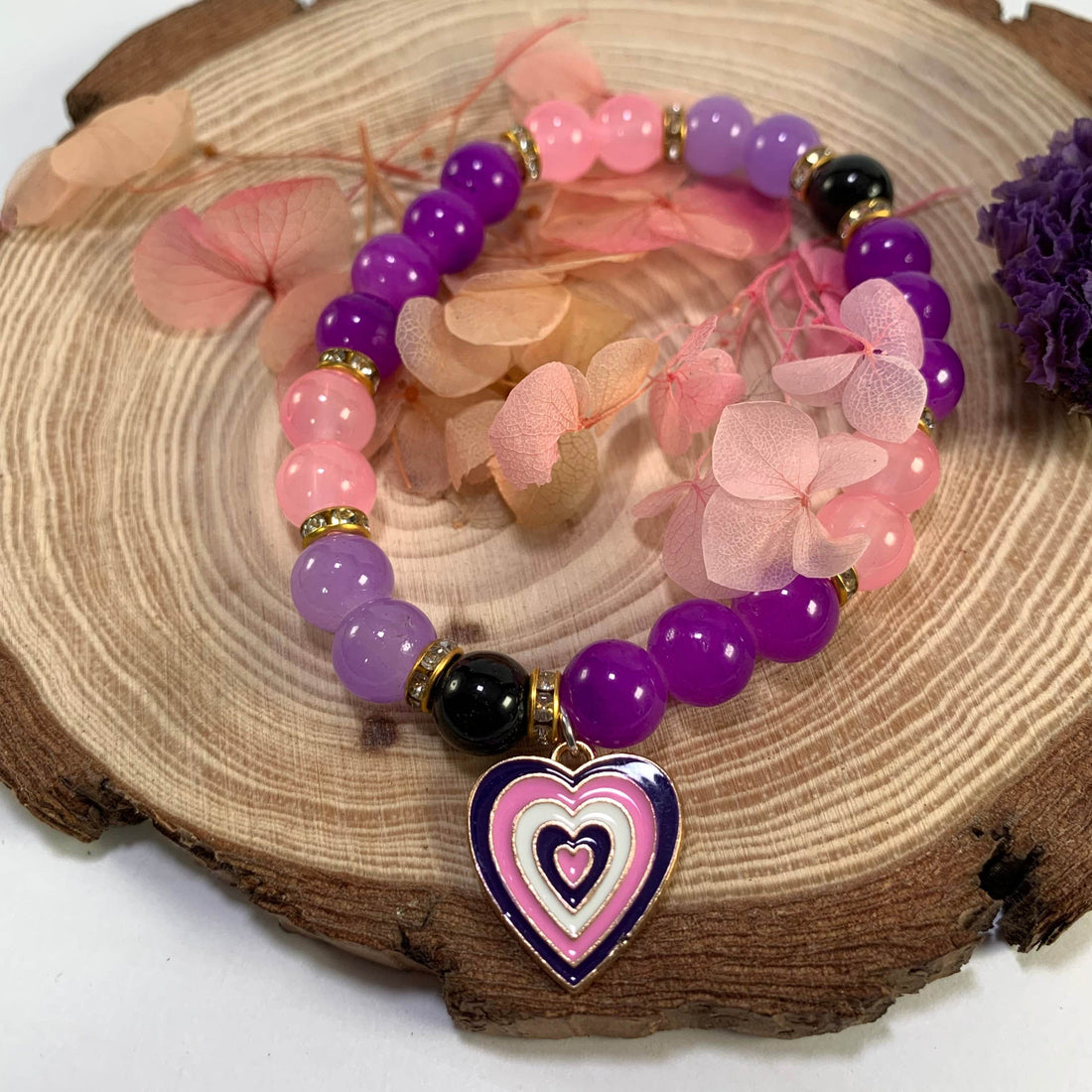 Jelly beads bracelet with heart charm - Fatatun