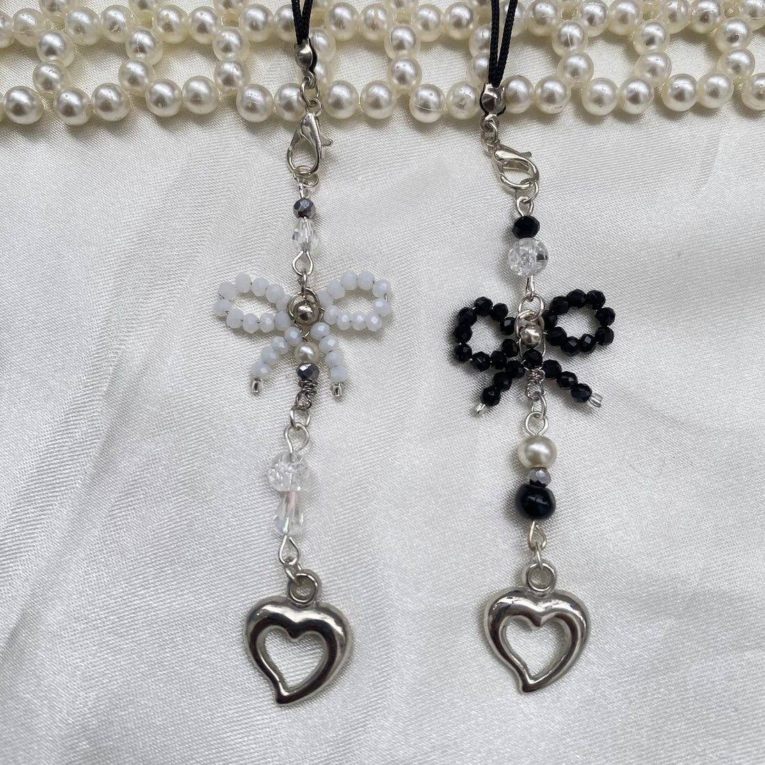 Phone Charms | beaded bow and heart