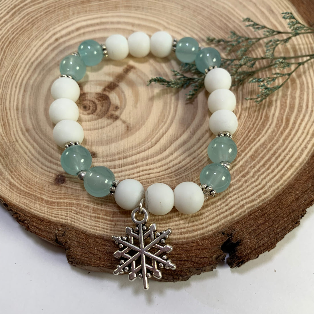 Jelly and mate beads bracelet with snow charm