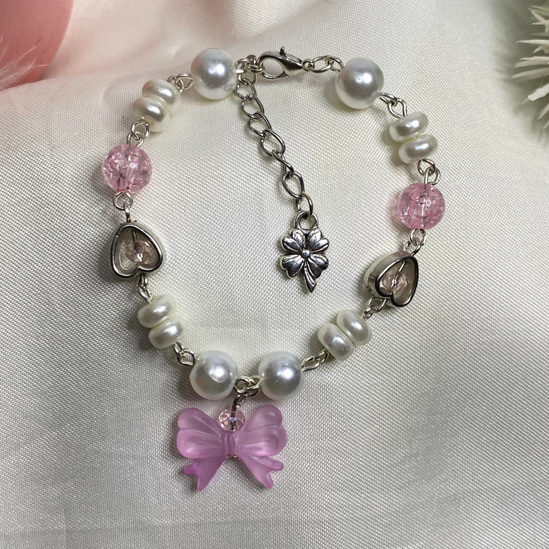 Pink Bow with Pearl | beads charms bracelet | fairy design