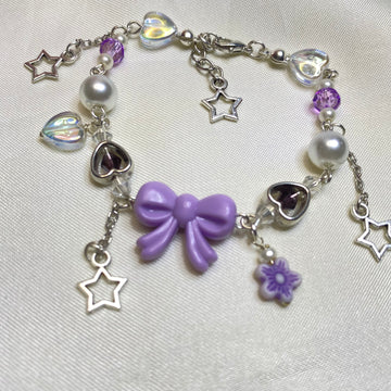 Purple Bow with Beads and charms bracelet | fairy Design