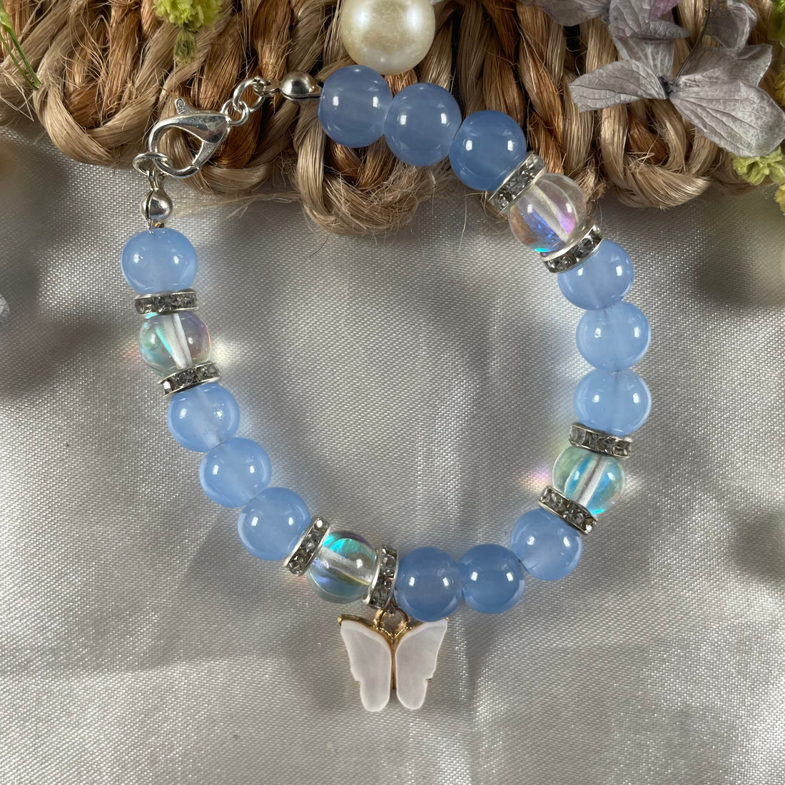 Premium aura and jelly bead bracelet with charm