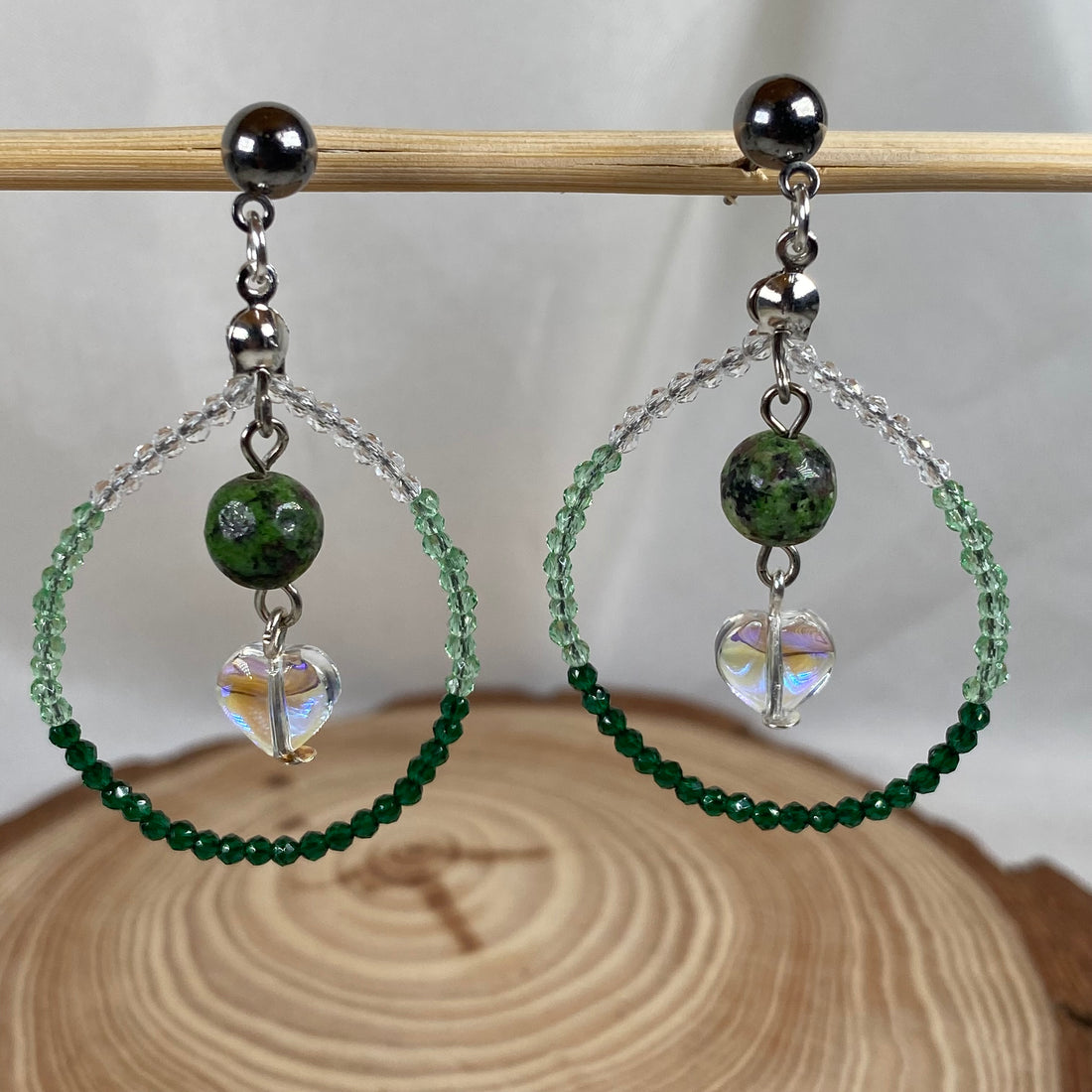 Aesthetic Earrings made with crystal beads with crystal hearts