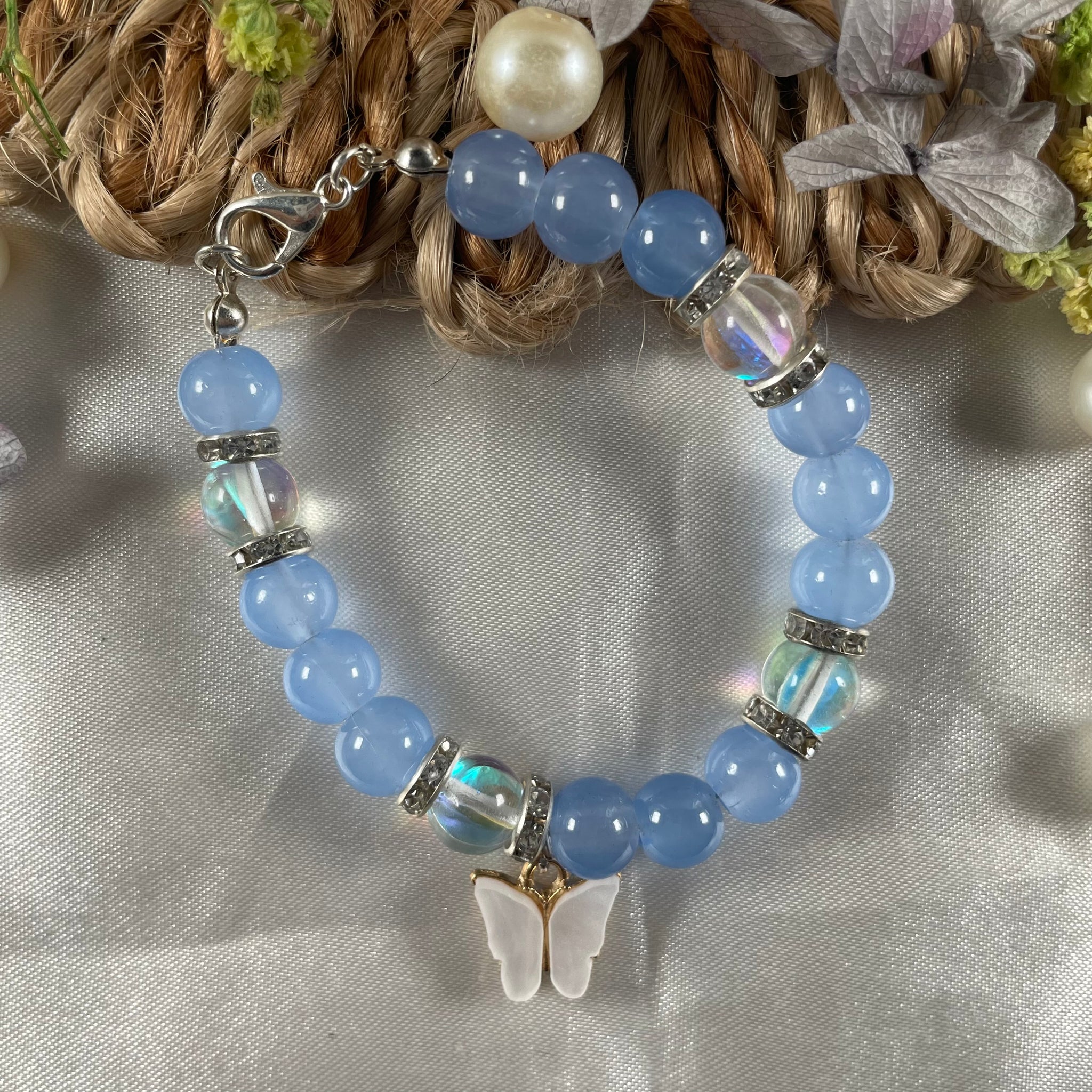 Premium aura and jelly bead bracelet with charm