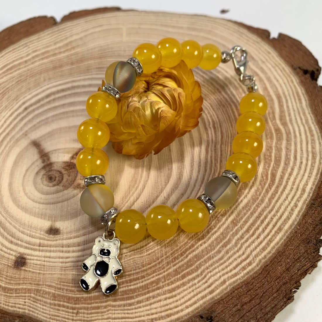 Jelly and aura beads bracelet with panda charm