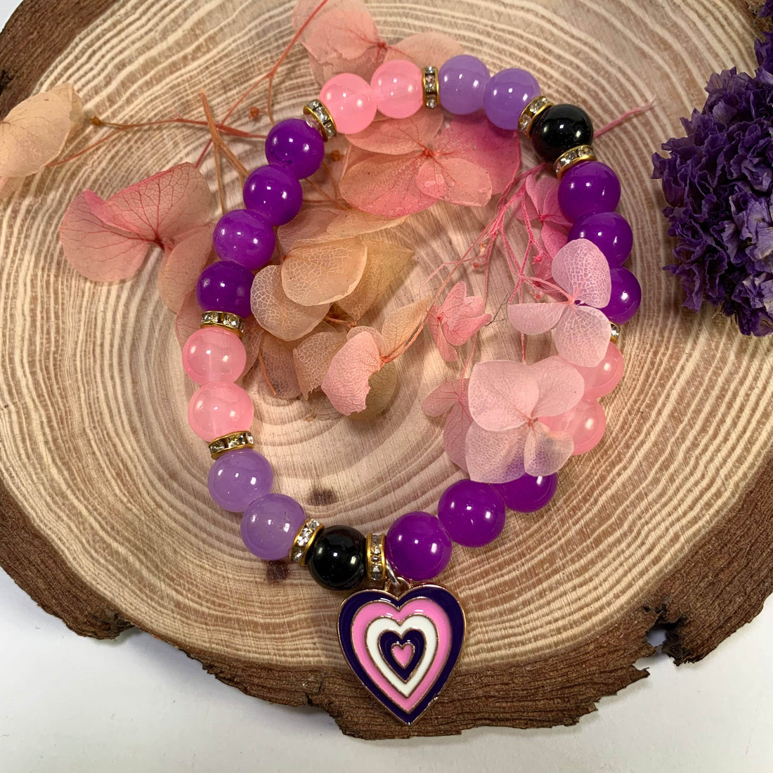 Jelly beads bracelet with heart charm - Fatatun