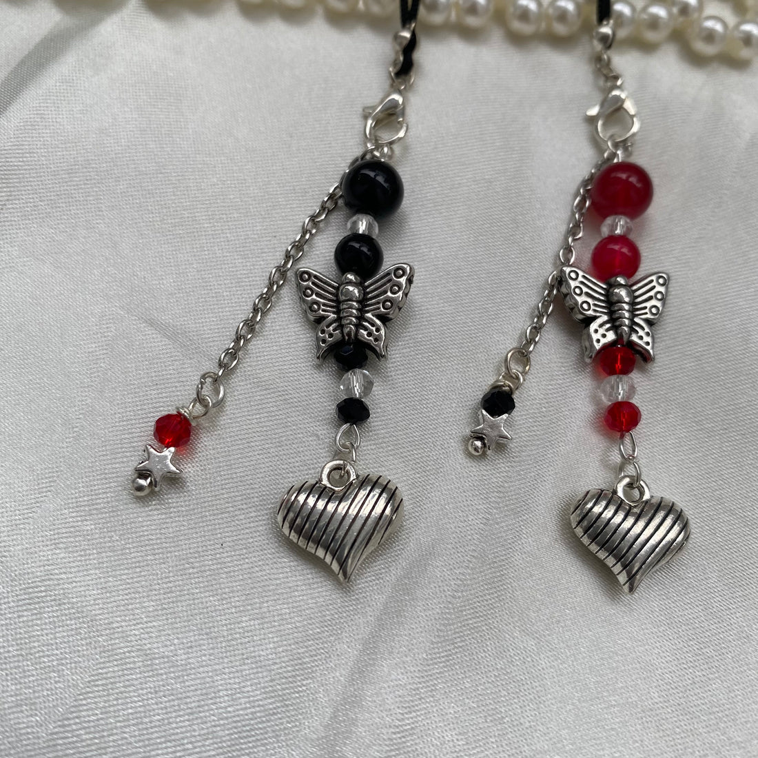 Phone Charms | red and black combo with Butterfly and heart