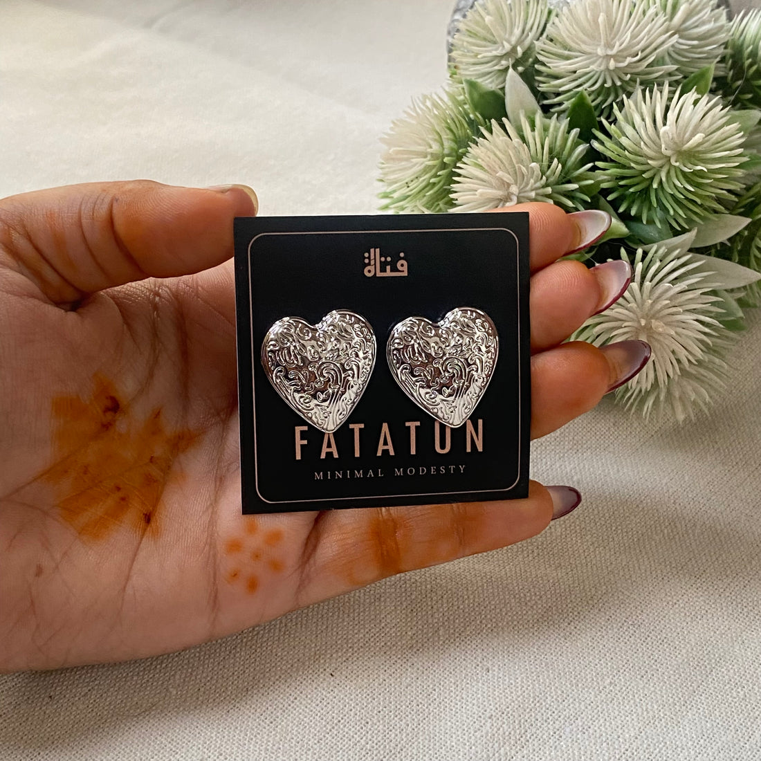 Textured heart earrings stainless steel