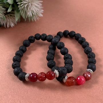 Yaarana combo bracelet with real lava and Red real agates beads