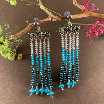 Blue fringe hanging earrings