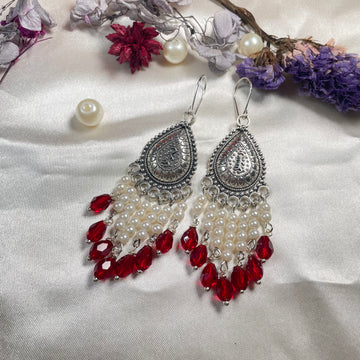 Fringe Earrings made with metal, crystal and pearls beads Handmade