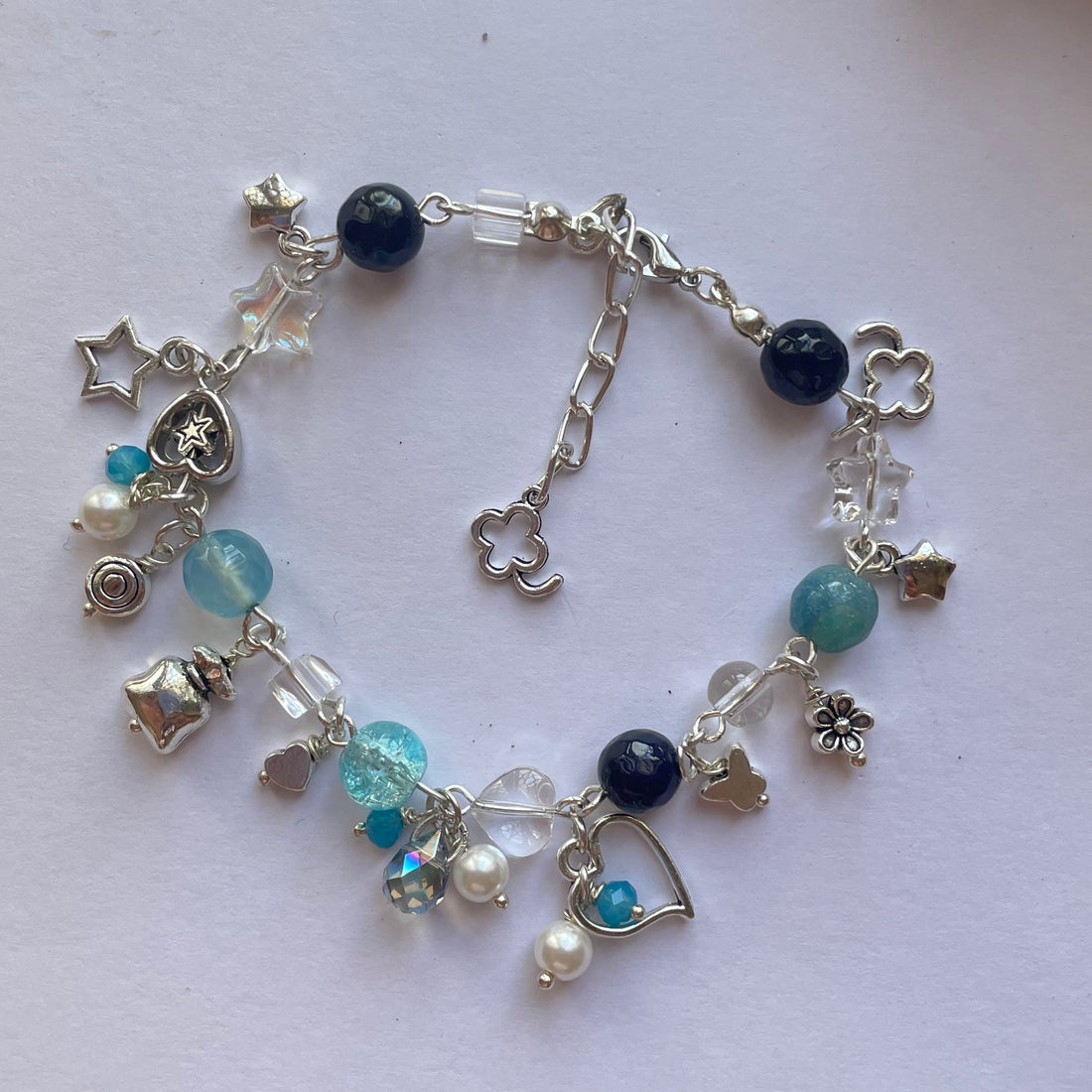 Charms Bracelet| Blue Fairy Design real stone, pearl crystals