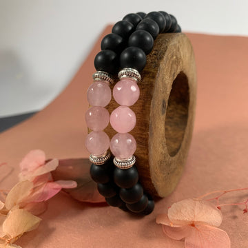 Yaarana combo bracelet with real lava and real Rose pink agates beads