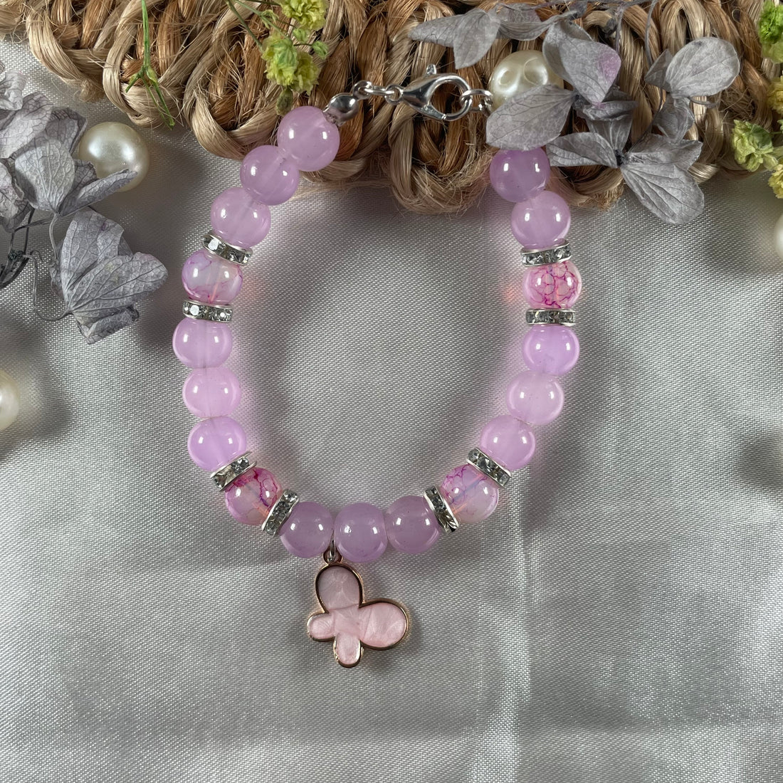 Premium marble and jelly bead bracelet with butterfly charm