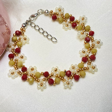 Daisy Flowers Bracelet Copper Red & Mustard | Double Daisy Design