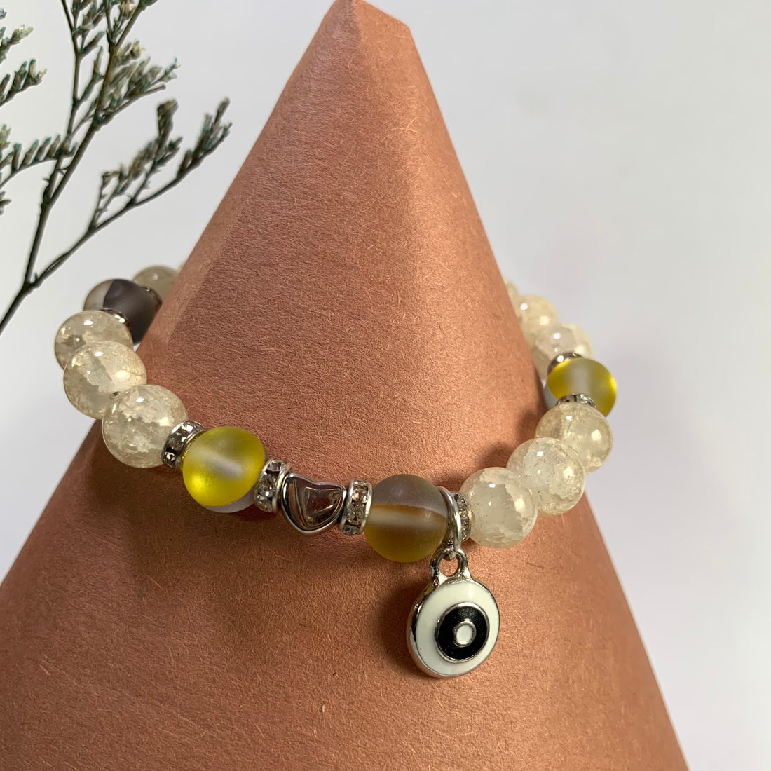 Jelly and aura beads bracelet with eye charm