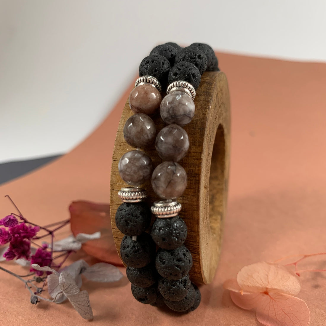 Yaarana combo bracelet with real lava and Earth real agates beads