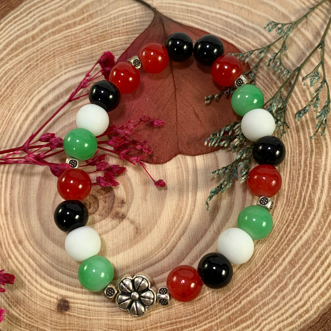 Jelly mix colour beads bracelet with flower charm